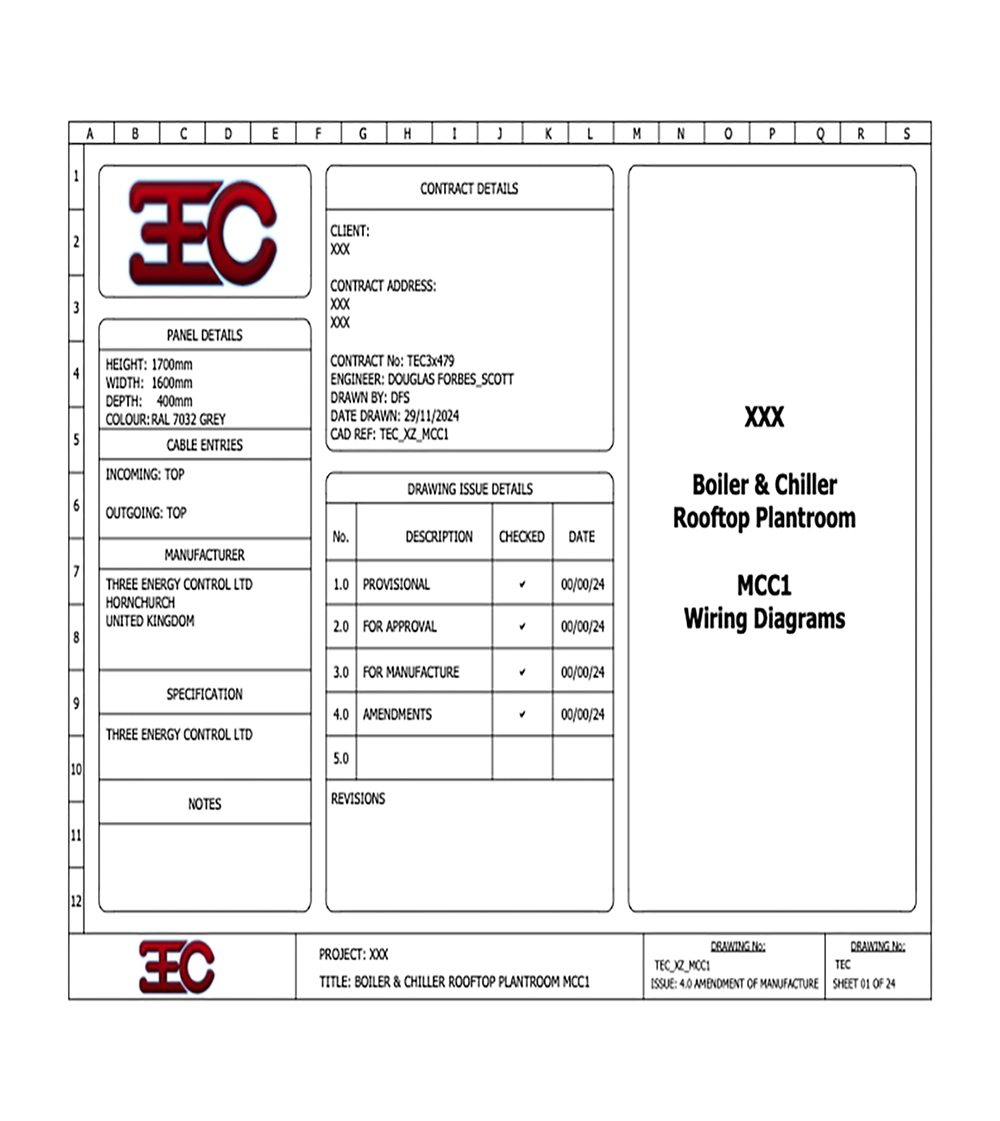 Panel engineering drawing page